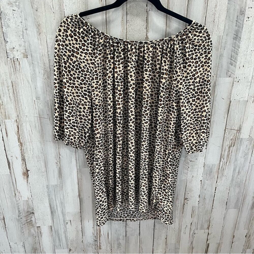 Cathy Leopard Cheetah Print Glitter Slinky Short Sleeve Top